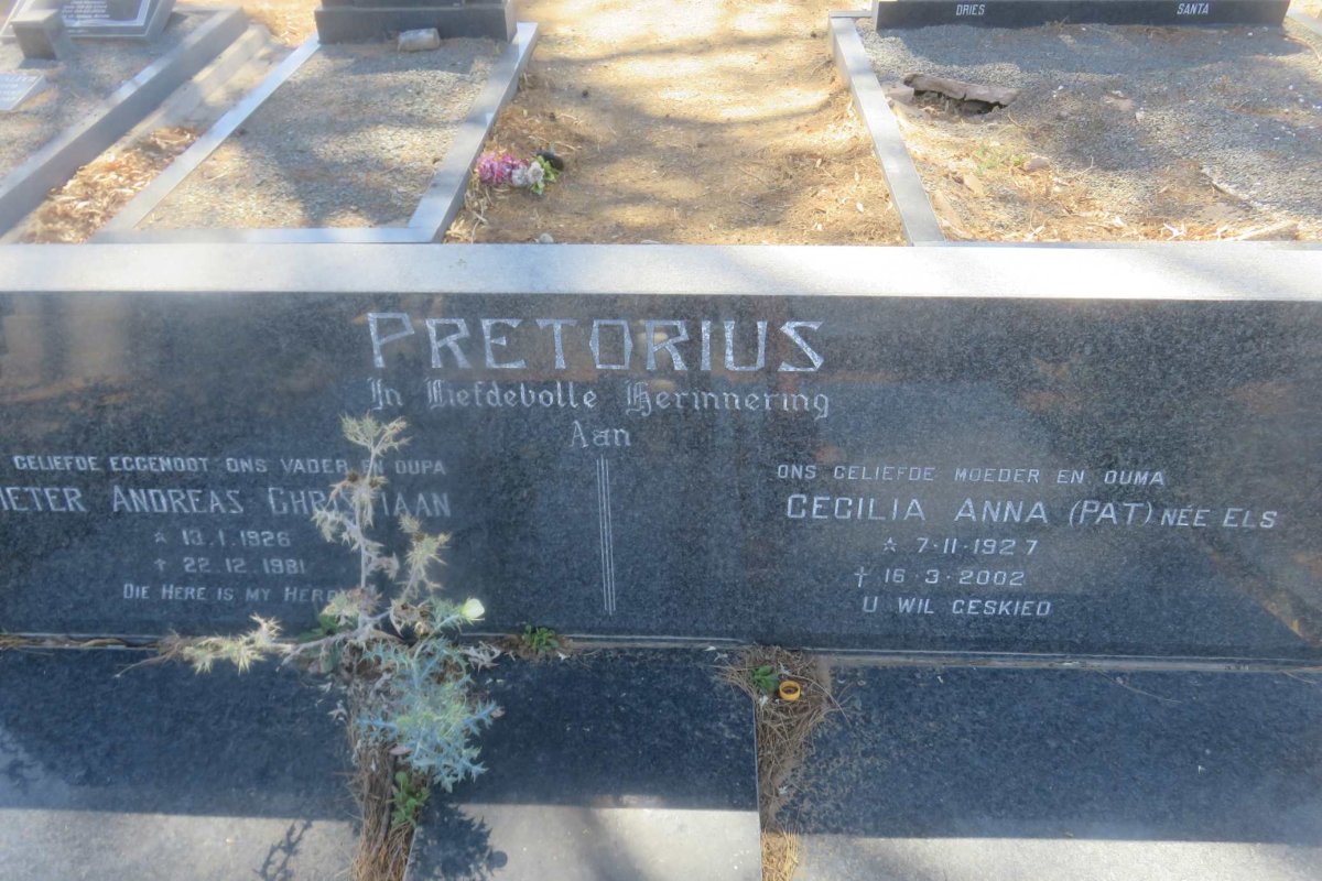 PRETORIUS Pieter Andreas Christiaan 1926-1981 &amp; Cecilia Anna ELS 1927-2002