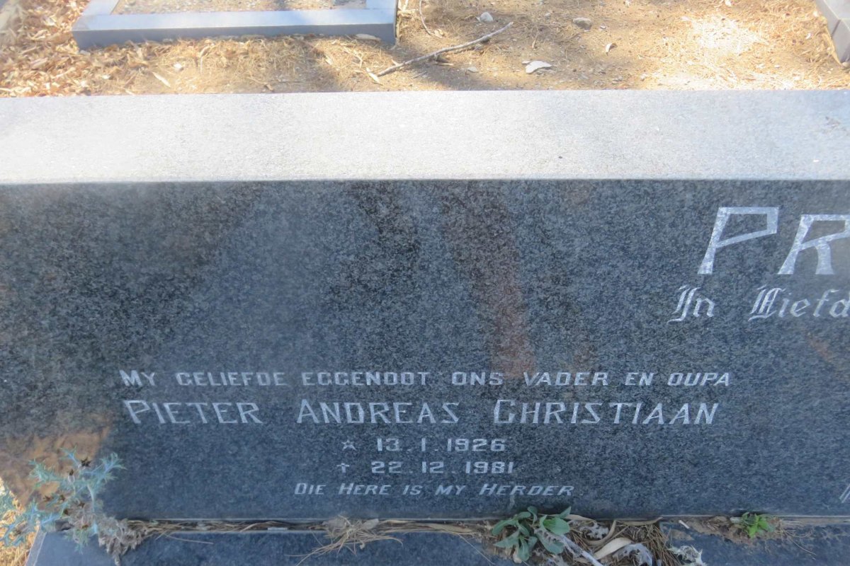 PRETORIUS Pieter Andreas Christiaan 1926-1981 &amp; Cecilia Anna ELS 1927-2002