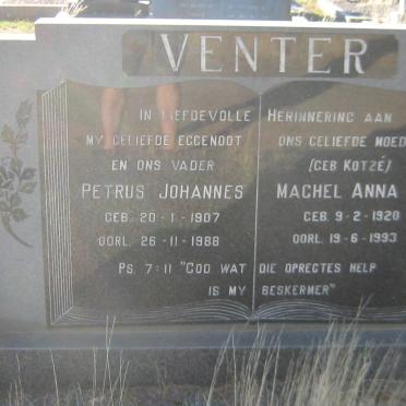 VENTER Petrus Johannes 1907-1988 &amp; Machel Anna S. KOTZÉ 1920-1993