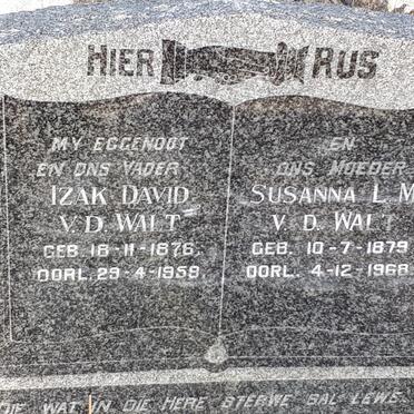 WALT Izak David, v.d. 1876-1959 &amp; Susanna L.M. 1879-1968