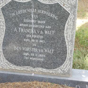 WALT A. Francina, v.d. nee VORSTER -1937 :: V.D. WALT Ben Vorster -1920