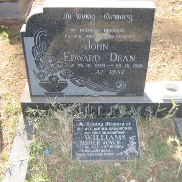 WILLIAMS John Edward Dean 1920-1988 &amp; Merle Joyce 1922-2004