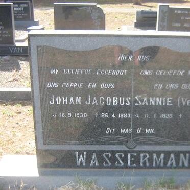 WASSERMAN Johan Jacobus 1930-1983 &amp; Sannie VENTER 1935-