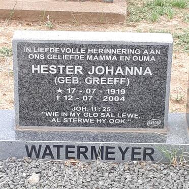 WATERMEYER Hester Johanna nee GREEFF 1919-2004