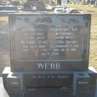 WEBB Richard Henry 1898-1988 &amp; Martha Jacoba PIENAAR 1899-1961