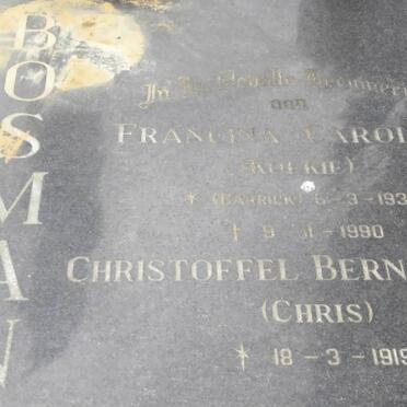 BOSMAN Christoffel Bernardus 1919- &amp; Francina Carolina GARRICK 1937-1990