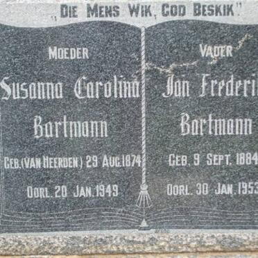 BARTMANN Jan Frederik 1884-1953 &amp; Susanna Carolina VAN HEERDEN 1874-1949