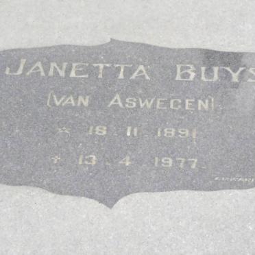 BUYS Janetta nee VAN ASWEGEN 1891-1977