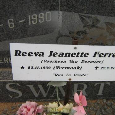 FERREIRA Reeva Jeanette voorheen VAN DEEMTER nee VERMAAK 1932-2001