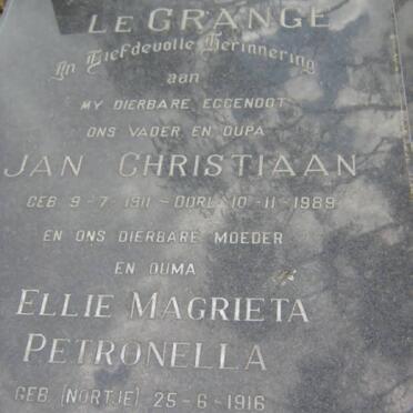 GRANGE Jan Christiaan, le 1911-1989 &amp; Ellie Magrieta Petronella NORTJE 1916-1996
