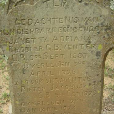 GROBLER Janetta Adriana nee VENTER 1887-1926 :: VENTER Pieter Jacobus 1923-1924