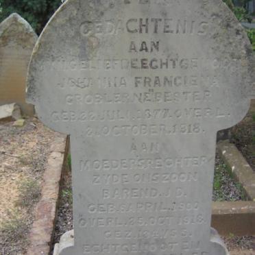 GROBLER Johanna Franciena nee BESTER 1877-1918 :: GROBLER Barend JD 1900-1913
