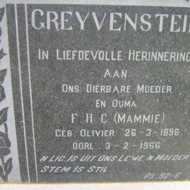 GREYVENSTEIN F.H.C. nee Olivier 1896-1966