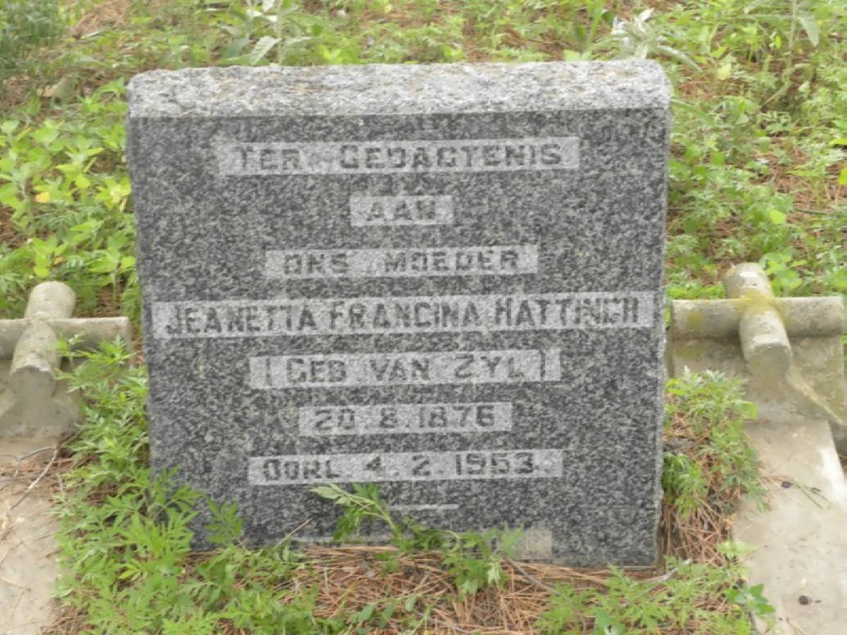 HATTINGH Jeanetta Francina nee VAN ZYL 1876-1953
