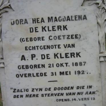 KLERK Dorathea Magdalena, de nee COETZEE 1887-1924