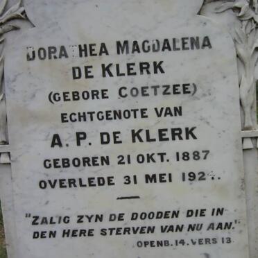 KLERK Dorathea Magdalena, de nee COETZEE 1887-1924