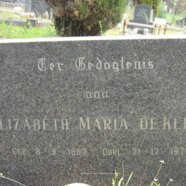 KLERK Elizabeth Maria, de 1887-1970
