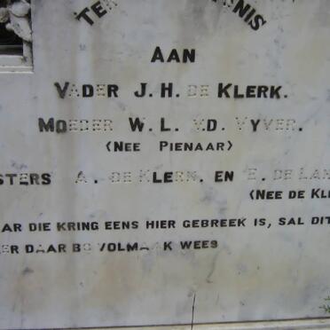KLERK J.H., de &amp; W.L. V.D. VYVER nee PIENAAR :: DE KLERK A. :: E. DE LANGE E nee DE KLERK