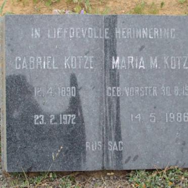 KOTZE Gabriel 1890-1972 &amp; Maria M. VORSTER 1900-1986