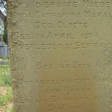 MARAIS Anna Catharina nee CLOETE 1874-1924