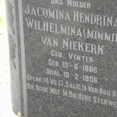 NIEKERK Jacomina Hendina Wilhelmina, van nee VENTER 1886-1956