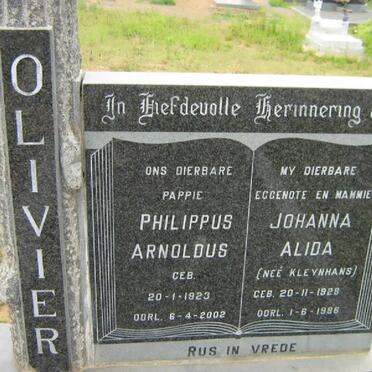 OLIVIER Philippus Arnoldus 1923-2002 &amp; Johanna Alida KLEYNHANS 1928-1986