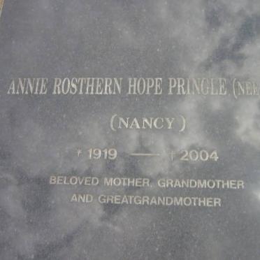 PRINGLE Robert Allen 1920-1996 &amp; Annie Rosthern HOPE 1919-2004