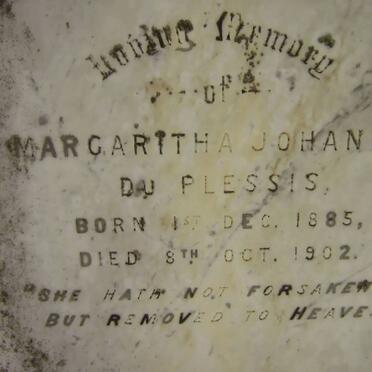 PLESSIS Margaritha Johanna, du 1885-1902
