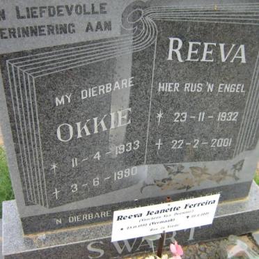 SWART Okkie 1933-1990 &amp; Reeva Jeanette FERREIRA voorheen VAN BEEMSTER? nee VERMAAK 1932-2001