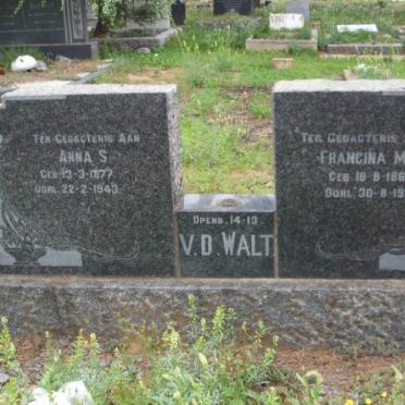 WALT Anna S., v.d. 1877-1943 :: V.D. WALT Francina M. 1868-1955