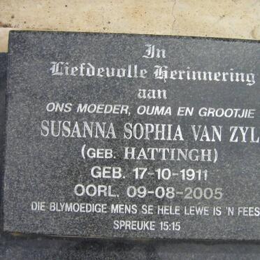 ZYL Susanna Sophia, van nee HATTINGH 1911-2005