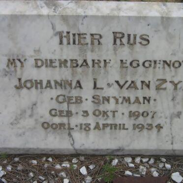 ZYL Johanna, van nee SNYMAN 1907-1934