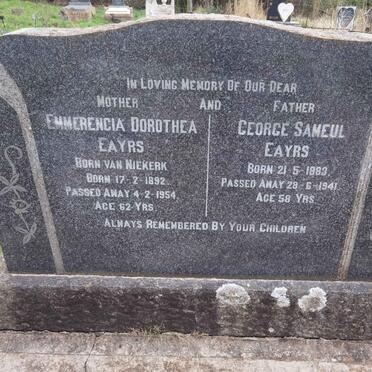 EAYRS George Sameul 1883-1941 &amp; Emmerencia Dorothea VAN NIEKERK 1892-1954