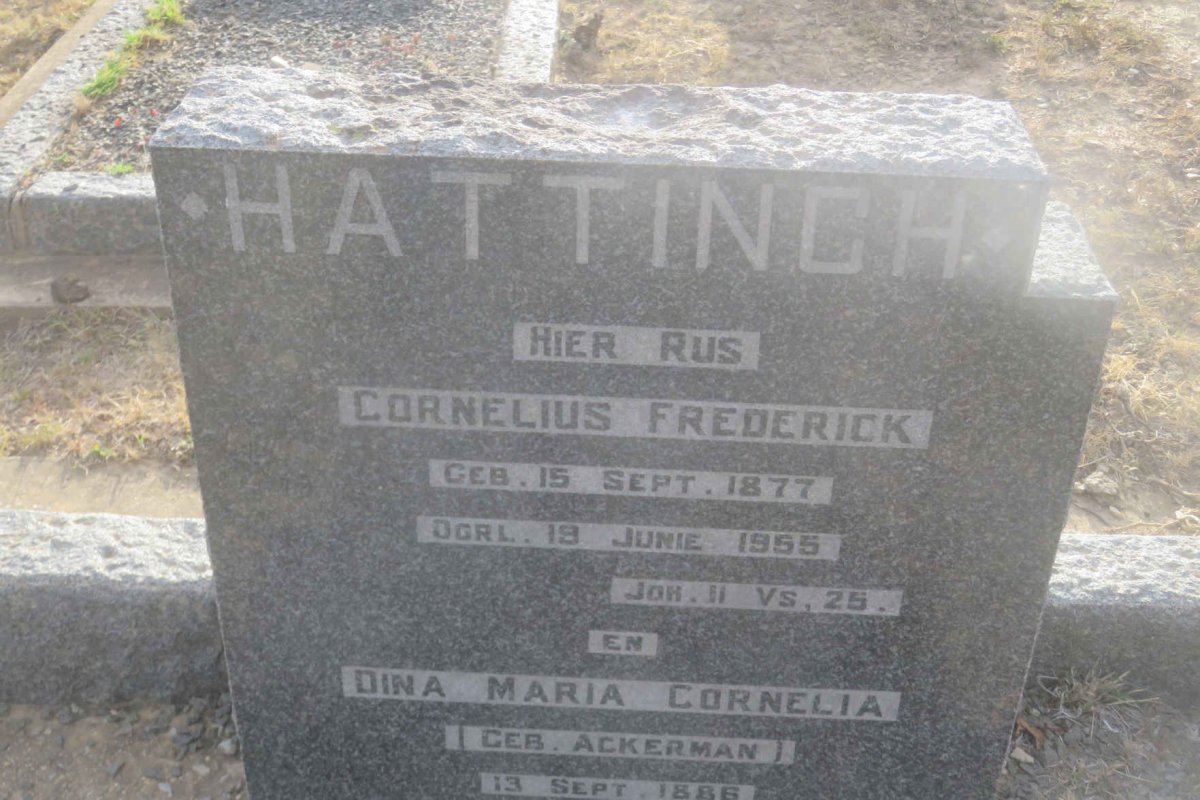 HATTINGH Cornelius Frederick 1877-1955 &amp; Dina Maria Cornelia ACKERMAN 1886-1955