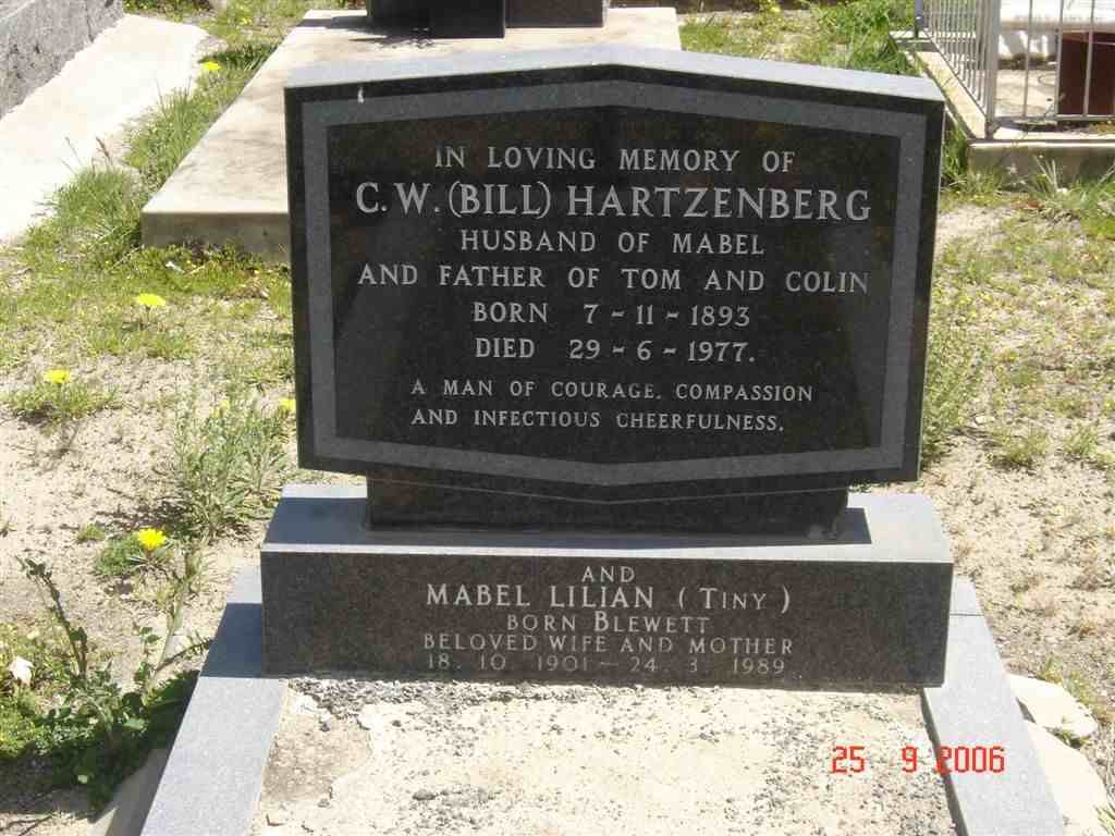HARTZENBERG C.W. 1893-1997 & Mabel Lilian BLEWETT 1901-1989