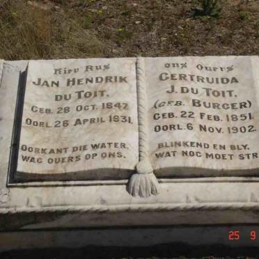 TOIT Jan Hendrik, du 1847-1931 &amp; Gertruida J. BURGER 1851-1902