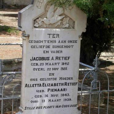 RETIEF Jacobus A. 1842-1925 &amp; Alletta Elizabeth PIENAAR 1843-1939