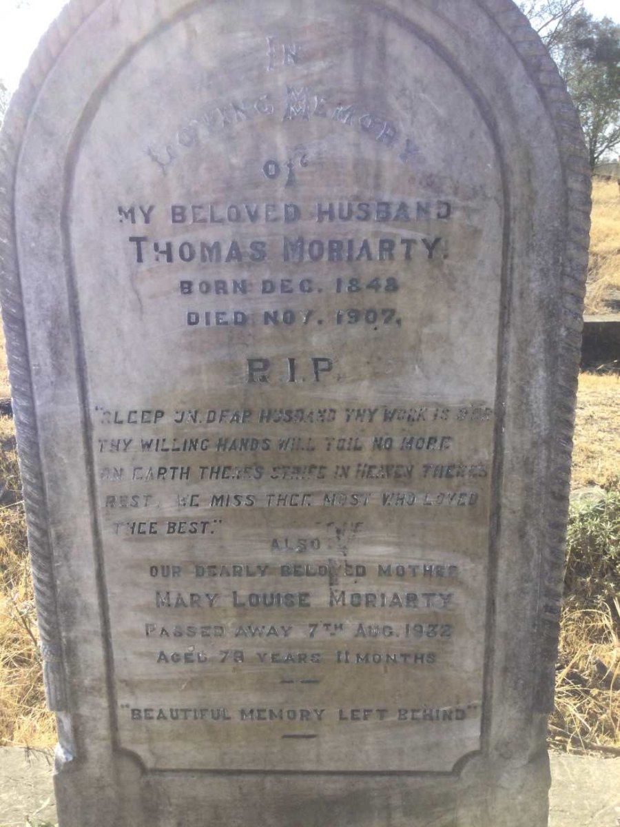 MORIARTY Thomas 1848-1907 & Mary Louise -1932