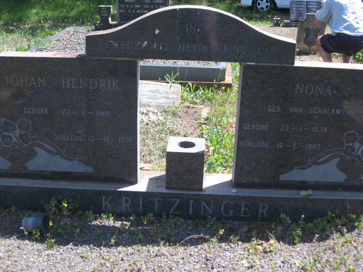KRITZINGER Johan Hendrik 1918-1981 &amp; Nona VAN SCHALKWYK 1934-1982