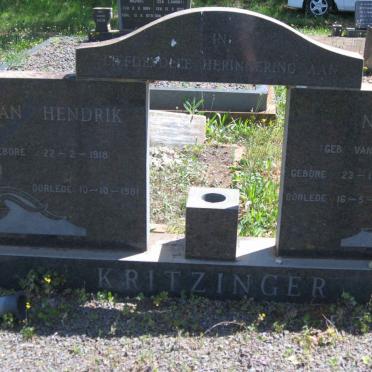 KRITZINGER Johan Hendrik 1918-1981 &amp; Nona VAN SCHALKWYK 1934-1982
