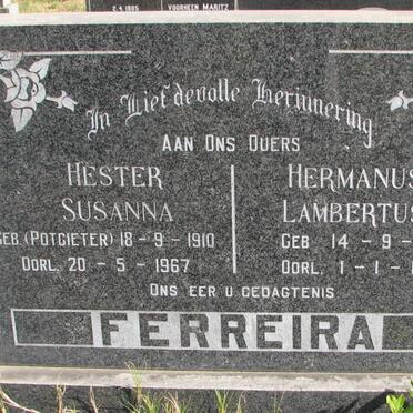 FERREIRA Hermanus Lambertus 1915-1972 &amp; Hester Susanna POTGIETER 1910-1967