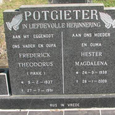 POTGIETER Frederick Theodorus 1937-1991 &amp; Hester Magdalena 1938-2009