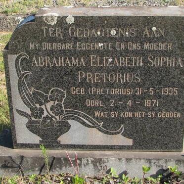 PRETORIUS Abrahama Elizabeth Sophia nee PRETORIUS 1935-1971