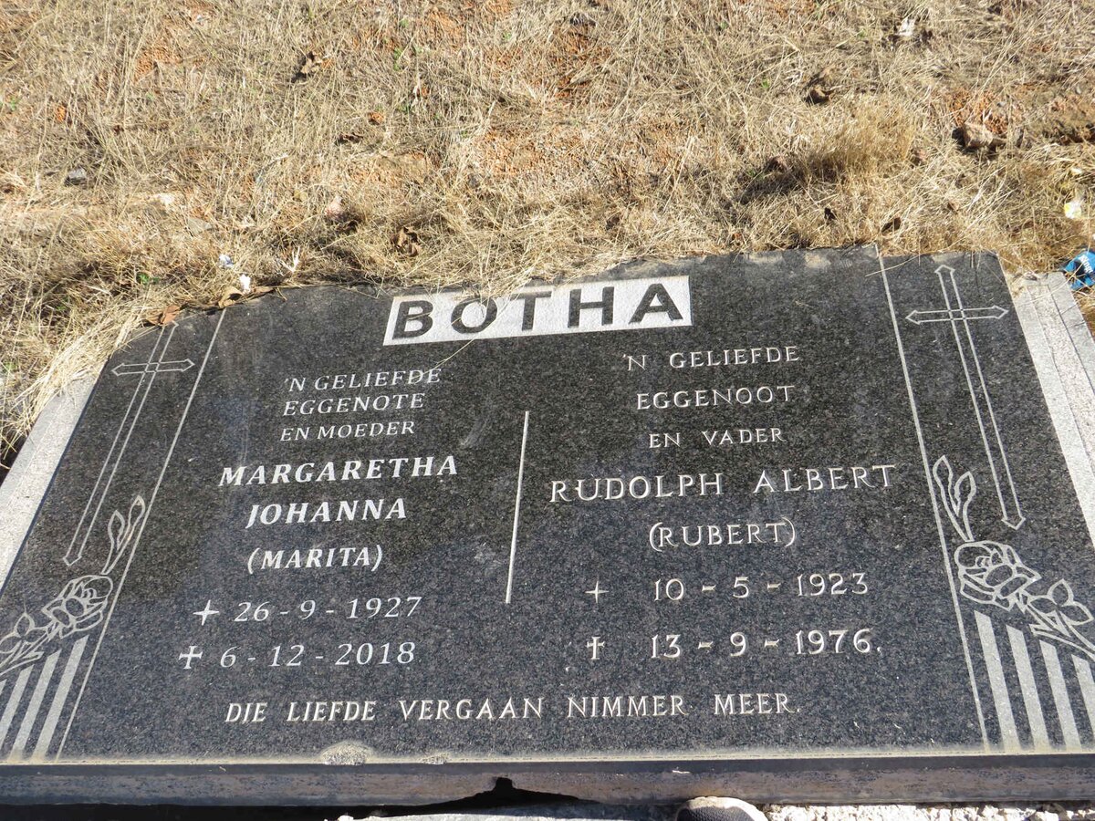 BOTHA Rudolph Albert 1923-1976 &amp; Margaretha Johanna 1927-2018