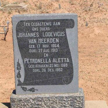 HEERDEN Johannes Lodevicus, van 1864-1913 &amp; Petronella Aletta  KRUGER 1869-1952