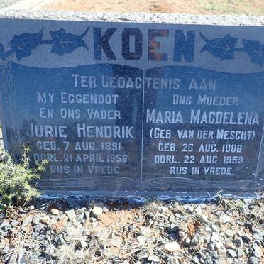 KOEN Jurie Hendrik 1891-1956 &amp; Maria Magdelena VAN DER MESCHT 1888-1959