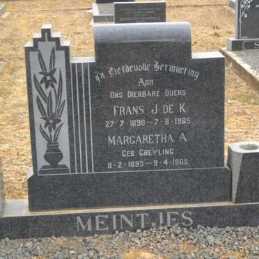 MEINTJES Frans J. de K. 1890-1965 &amp; Margaretha A. GREYLING 1893-1965