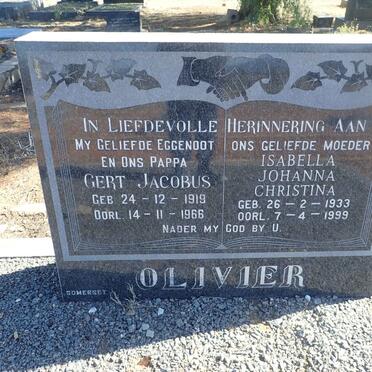 OLIVIER Gert Jacobus 1919-1966 Isabella Johanna Christina 1933-1999