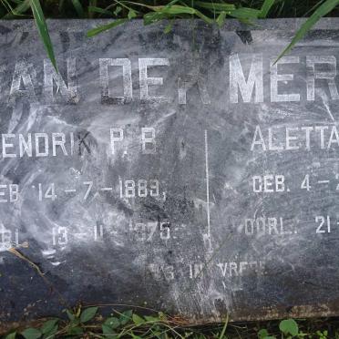 MERWE Hendrik P.B., van der 1889-1975 &amp; Aletta E.M. 1892-1971