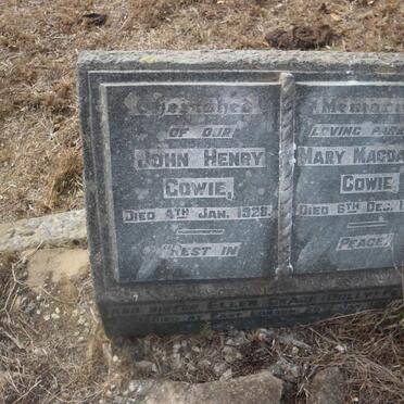 COWIE John Henry -1928 &amp; Mary Magdalene -1943 :: PETZER Ellen Grace nee COWIE